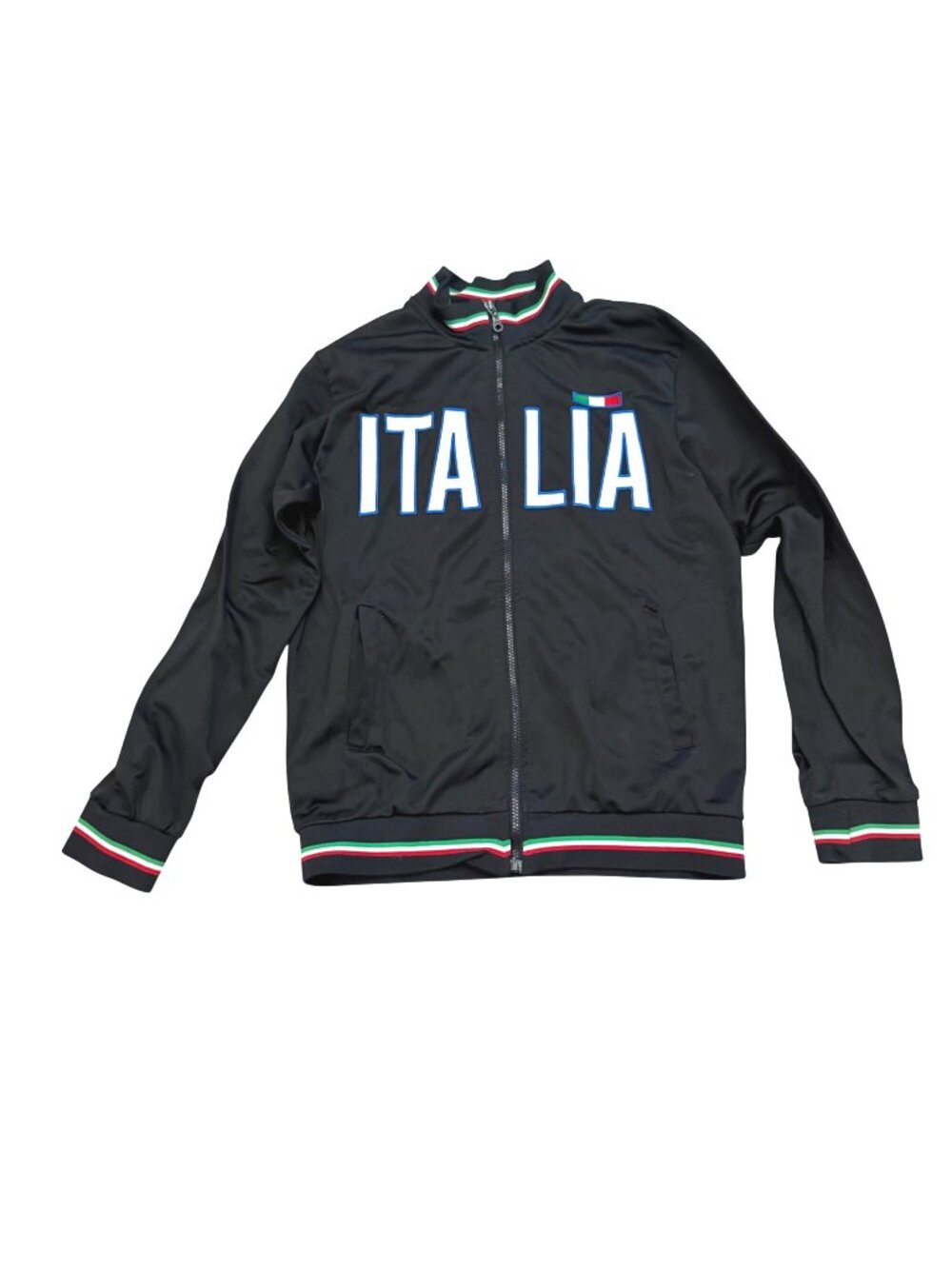 Italia Men's Bomber Jacket L Black Big Logo Zip Vintage Retro Track Streetwear